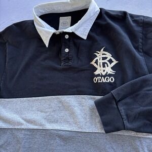 Otago Rugby XXL Long Sleeve Rugby Shirt Black Gray Colorblock Embroidered